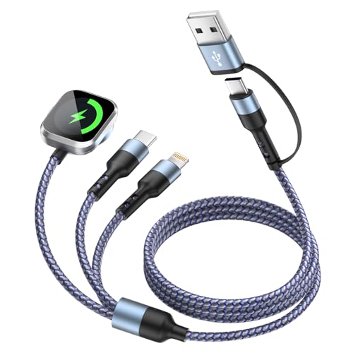 Travel Essentials Multi Charging Cable for iWatch Charger, 3in2 USB C Cable Multiple Charger Cord, USB Cord Car CarPlay Cable Compatible with iWatch Ultra/SE/10-1/iPhone 17-11/Galaxy S25-22, 5FT - color: Cerulean, size: 1PCS&5FT