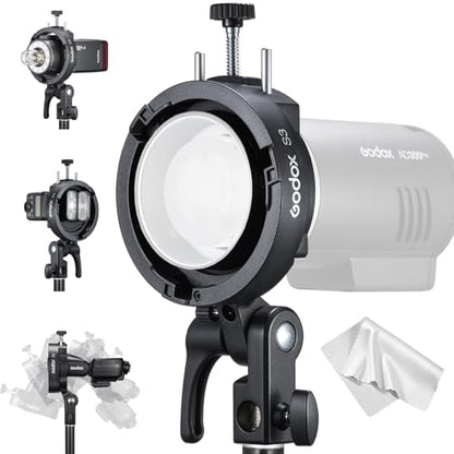GODOX S3 Speedlite Bracket, 𝐆𝐨𝐝𝐨𝐱 𝐒𝟐 𝐔𝐩𝐠𝐫𝐚𝐝𝐞, Adjustment Angle±90°,Umbrella Hole, Bowens Mount Holder for Godox AD200Pro II AD300Pro II AD200Pro V1 V100 V1Pro AD300Pro AD100Pro etc.