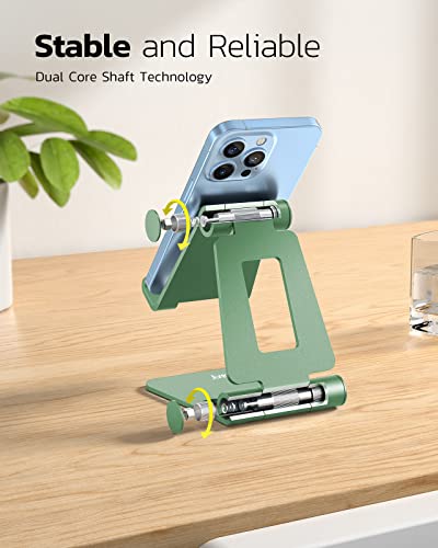 Nulaxy Dual Folding Cell Phone Stand, Fully Adjustable Foldable Desktop Phone Holder Cradle Dock Compatible with iPhone 17 16 15 14 13 12 11 Pro Max Xs Xr X 8, Nintendo Switch, All Phones- Green - color: G-Green