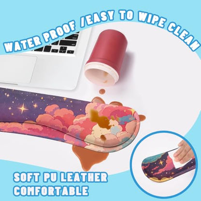 Dreamy Clouds Desk Mat Set Magical Star Night Large Mouse Pad with Wrist Rest 4in1 Desk Mat for Desktop Ergonomic Keyboard Wrist Support Anti-Slip Computer Ergonomic Mouse Pad Home Office Gaming - color: Dreamy Clouds