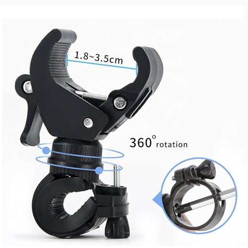 2 Pack Bicycle Flashlight Mount, 360 Degree Rotating Bike Light Mount, Universal Torch Clip for Mountain Bike and Bicycle LED Light Mount, Camera, GPS