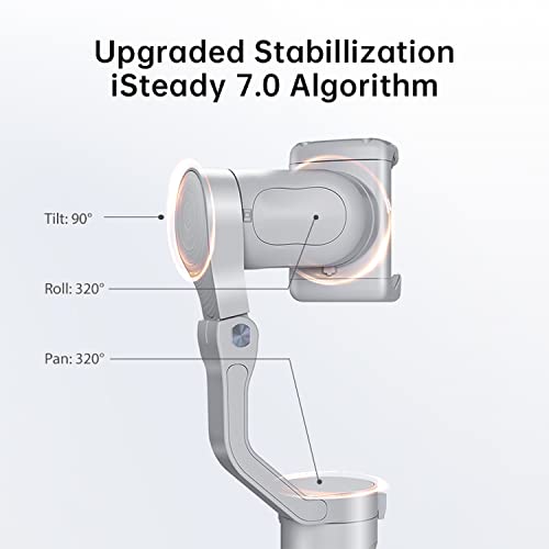 hohem iSteady XE KIT 3-Axis Smartphone Gimbal Stabilizer with Light for iPhone Android Phone for Vlog YouTube Live Video Record Handheld Folded Gimbla Stabilizer, Grey Combo