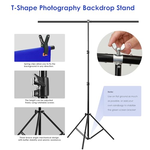 Blue Screen Backdrop Kit, Portable Bluescreen Background with T-Shaped Stand, 5 Clamps & Carrying Bag for Photography, Streaming, Zoom, Gaming, (Blue, 6.5 Feet X 5.0 Feet) - color: 78×59IN Blue