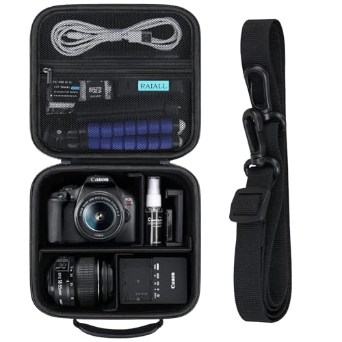 RAIALL Camera Case for Canon EOS Rebel T7/R50/R50V/R100/R5/R6 Mark II/R7/ R8/R10/RP/T6/Sony ZV-E1/Nikon D7500 DSLR Camera, Hard Carrying Case Protective Travel Bag Fits Lens, Tripod, Batteries, Black - color: Black