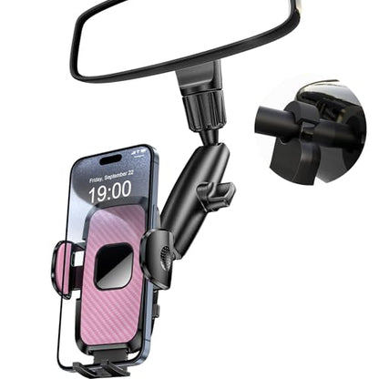 Rear View Mirror Phone Holder, 360° Rotating Car Phone Holder Mount Compatible with All 4-7 Inch iPhone and Android Cell Phones (Pink) - style: Pink