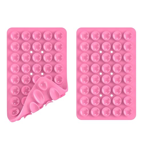Double Sided Silicone Suction Phone Holder Mount, Silicon Accessory for iPhone and Android, Hands-Free Mirror Shower Phone Holder, TikTok Videos and Selfies (Pink+Transparent) - color: Pink+Transparent
