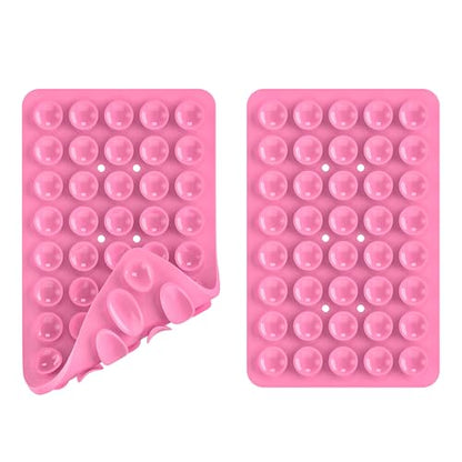 Double Sided Silicone Suction Phone Holder Mount, Silicon Accessory for iPhone and Android, Hands-Free Mirror Shower Phone Holder, TikTok Videos and Selfies (Pink+Transparent) - color: Pink+Transparent