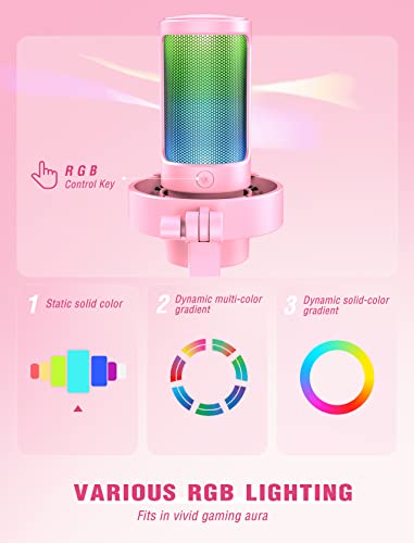 FIFINE USB Streaming Gaming Microphone, PC Condenser Desktop Mic for Video, Home use, YouTube, with RGB Control, Gain Knob, 3.5mm Headphone Jack, Shock Mount, on Computer/PS5-AmpliGame A8 Pink - size: A8P-Desktop