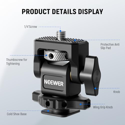 NEEWER Camera Monitor Mount with Cold Shoe, 1/4" Screw for 5" & 7" Field Monitor Compatible with Atomos Ninja V, 360° Swivel 180° Tilt Damping, MA002 - style: MA002 w/Cold Shoe