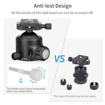 Low Profile Tripod Ball Head-INNOREL N52, Black, Panoramic CNC Metal Camera Tripod Ball Head with Two 1/4" Screw Arca Swiss Quick Release Plates for Tripod, Monopod,DSLR,Camcorder, Max Load 66lbs/30kg - size: N52-Black