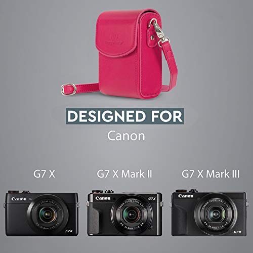 MegaGear Leather Camera Case with Strap compatible with Canon PowerShot G7 X Mark III, G7 X Mark II, G7 X - MG1255, Hot Pink - color: Hot Pink