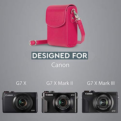 MegaGear Leather Camera Case with Strap compatible with Canon PowerShot G7 X Mark III, G7 X Mark II, G7 X - MG1255, Hot Pink - color: Hot Pink