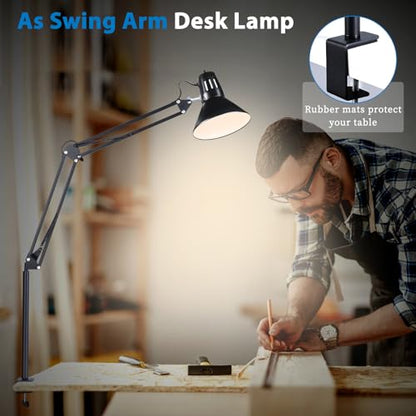 Swing Arm Desk Lamp for Home Office 360°Adjustable,Tall Metal Clamp on lamp with Bulb,Eye-Caring Clip on Desk Light for Computer Work Study Reading and Drafting