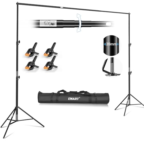 EMART 10x10FT Backdrop Stand Heavy Duty,Photo Back Drop Adjustable Stand Kit with 4 Backdrop Clamps and Carry Bag,Background Support System for Photography Studio,Parties,Wedding,Event Decorations - color: Black, size: 10×10ft