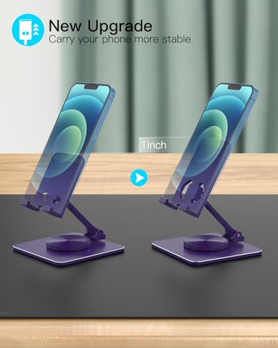 Adjustable Phone & Tablet Stand, Fits 4–9.7in Devices, Purple | 360° Viewing Flexibility • Reinforced Aluminum Build • Dual-Hinge Adjustment • Travel-Ready Storage - color: Purple