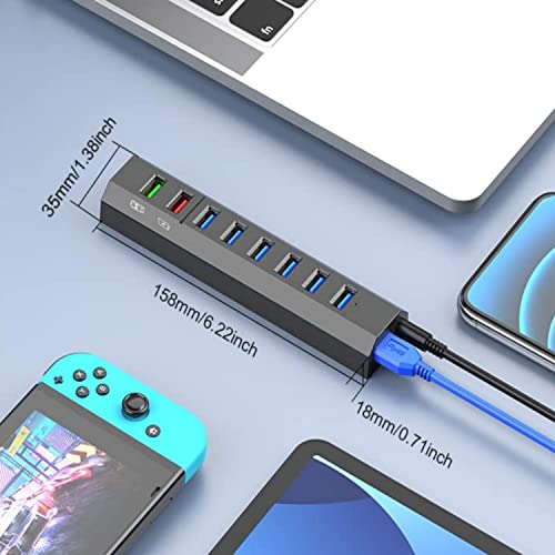 RAOYI Powered USB 3.0 Hub, 8 Ports High Speed USB 3.0 Hub Splitter with 36W Power Adapter, 3.3ft Cable and Smart Fast Charger USB Hub for Laptop, PC, Mobile HDD, Mulitple Devices (Gray) - size: Gray, style: 8-Port 36W Trapezoid