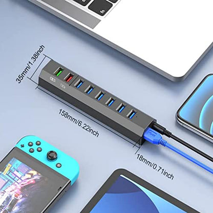 RAOYI Powered USB 3.0 Hub, 8 Ports High Speed USB 3.0 Hub Splitter with 36W Power Adapter, 3.3ft Cable and Smart Fast Charger USB Hub for Laptop, PC, Mobile HDD, Mulitple Devices (Gray) - size: Gray, style: 8-Port 36W Trapezoid