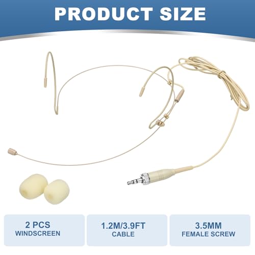 MECCANIXITY Ear Hook Headset Microphone, Double Over Ear Set Hanging Omnidirectional Wired Audio Condenser Microphone Headset with 3.5mm Female Screw Plug 3.9ft Cable, Beige - color: Beige, style: 3.5mm Female Screw Plug