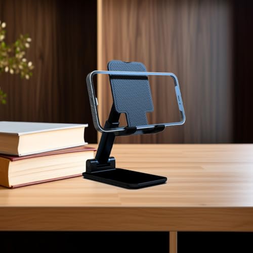 Adjustable Height Angle Desktop Phone Stand, Foldable Phone Stand Base with Vertically Extending Height for Easy Carrying and Storage, Compatible with All Smartphones-Black - color: Black, size: 4-8Inch Phone Size
