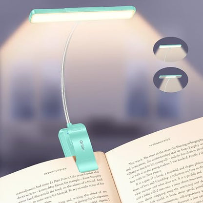 Gritin 2026 Gen 2 Book Light for Reading- 32 Eye Caring Full Spectrum LED | 5 Colors & 5 Brightness, Adjustable Wide/Narrow Beam, Upgrade 1500mAh Long-Lasting Rechargeable Clip on Light-Blue - color: Blue