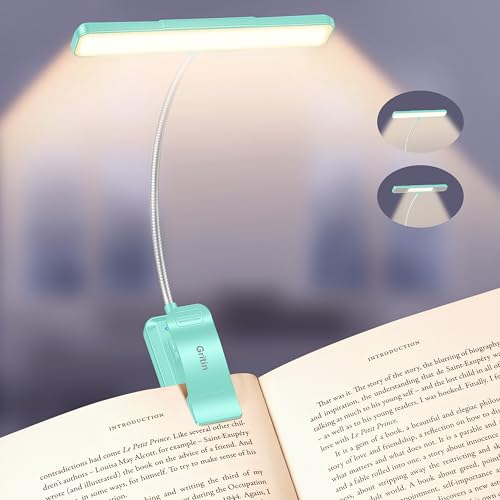 Gritin 2026 Gen 2 Book Light for Reading- 32 Eye Caring Full Spectrum LED | 5 Colors & 5 Brightness, Adjustable Wide/Narrow Beam, Upgrade 1500mAh Long-Lasting Rechargeable Clip on Light-Blue - color: Blue