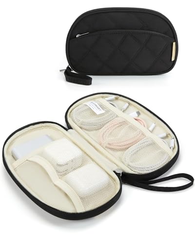BAGSMART Travel Cord Organizer Electronics Case, Puffer Cable Organizer Bag Travel Essentials for Women, Small Tech Organizer Travel Case for Charger, Cable, Phone, Flash Drive Black - color: Single Layer Black