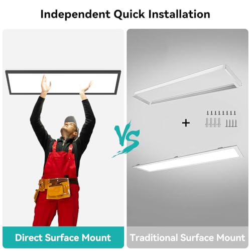 1x4 LED Flat Panel Light Surface Mount 50W 5500LM 12Pack Black | TRIAC Dimmable LED Ceiling Light, Selectable 3000K/4000K/5000K, 120V, for Garage, Kitchen, Office, Commercial Use - color: Black, size: 1x4FT 12PACK
