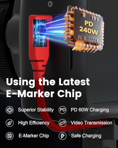 GeoHN.G USB C Tethering Cable 10FT, Right Angle USB 4 Video Cable with PD 240W, 8K@60Hz 40Gbps Link Cord for Fast Transfer and Connection Between Camera and Computer-Sony/Canon/Nikon/MacBook - size: 10FT
