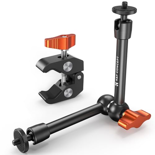 K&F CONCEPT 9.8" Magic Arm Clamp Kit with 1/4" & 3/8" Thread Screw 360° Ball Heads Articulating Magic Arm Camera Mount for Monitor, Flash, LED Light, Microphone, Camera Cage, Action Camera - style: 9.8" with Clamp