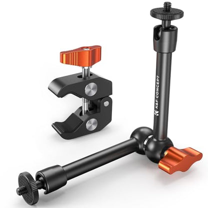 K&F CONCEPT 9.8" Magic Arm Clamp Kit with 1/4" & 3/8" Thread Screw 360° Ball Heads Articulating Magic Arm Camera Mount for Monitor, Flash, LED Light, Microphone, Camera Cage, Action Camera - style: 9.8" with Clamp