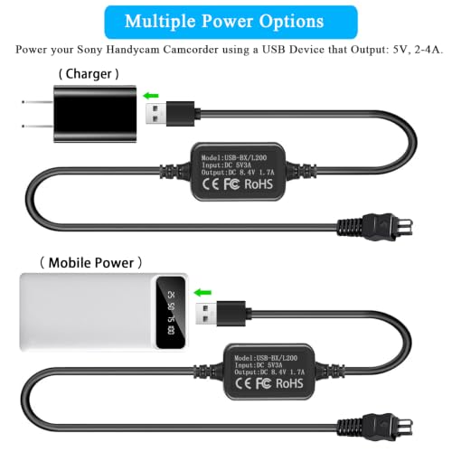 AC-L200 Charger USB Power Cord for Sony Handycam Camcorder, | ACL200 Power Adapter for DCR-DVD DCR-HC DCR-SR DCR-SX, HDR-CX HDR-HC HDR-PJ HDR-SR HDR-XR HDR-UX HDR-TD Series Power Adapter