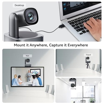 Tenveo VLoop PTZ Camera with 20X Optical Zoom Wide View Angle USB3.0/HDMI Works with Zoom Skype Teams FHD 1080P for Video Conference Red Dot Design Winner (VL20H) - color: Platinum Silver