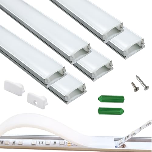 LED Strip Pre-Drilled U Channel Diffuser 6-Pack 3.28FT,Surface Mounted Tape Light Aluminum Track with Continuous Silicone Cover. Flush Installed Low Profile (Silver, 6X3.3FT) - color: Silver, size: 6X3.3FT