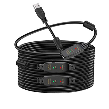 100FT Active USB Extension Cable 2.0 Male to Female with A Extension chipset Signal Booster - Active Extension/Repeate - color: USB 2.0 Extension Cable Black, size: 100FT