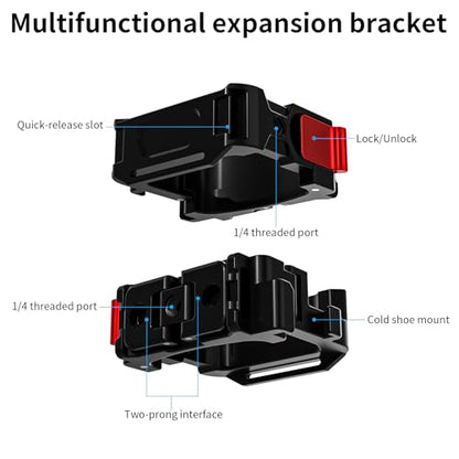 Expansion Adapter Frame Accessories Compatible with DJI Osmo Pocket 4/4Pro/3/Xtra Muse Aluminum Alloy Action Camera Protective Cage, Metal Bracket Mount with 1/4" Screw Holes/Gopro Adapter/Cold Shoe