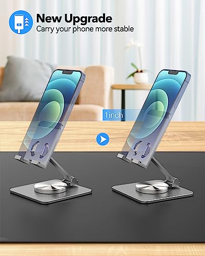 Adjustable Phone & Tablet Stand, Fits 4–9.7in Devices, Grey | 360° Viewing Flexibility • Reinforced Aluminum Build • Dual-Hinge Adjustment • Travel-Ready Storage - color: Grey