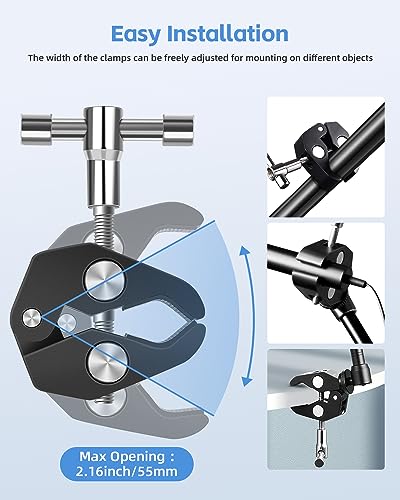 UTEBIT 9 inch Magic Arm with Super Clamp and 360° Ball Heads, Black | Articulating Magic Arm Camera Mount with 1/4" & 3/8" Threads Screws for Monitor,Flash, Microphone, Camera Cage, Action Camera - size: 9inch