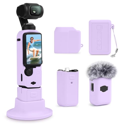 Silicone Case for DJI Osmo Pocket 3/Xtra Muse Camera with Fixed Base & Anti-Loss Lanyard, Compatible with Xtra Muse Accessories – for Travel Vlogging Daily Filming (Purple) - color: Purple