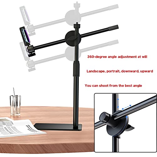 HVAYING Overhead Phone and Camera Mount Stand for YouTube Live Video Cooking Makeup and Crafts - Compatible with iPhone Logitech Webcam