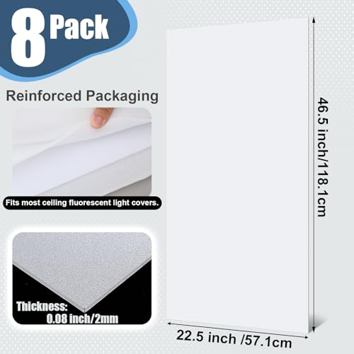 Pushglossy 8 Pack 22.5" x 46.5" x 0.08" Frosted Fluorescent Light Diffuser Panels, Translucent Polystyrene Sheet Replacement for 2x4ft Drop Ceiling Lights for Classroom Office Home - size: 22.5" X 46.5" X 0.08"