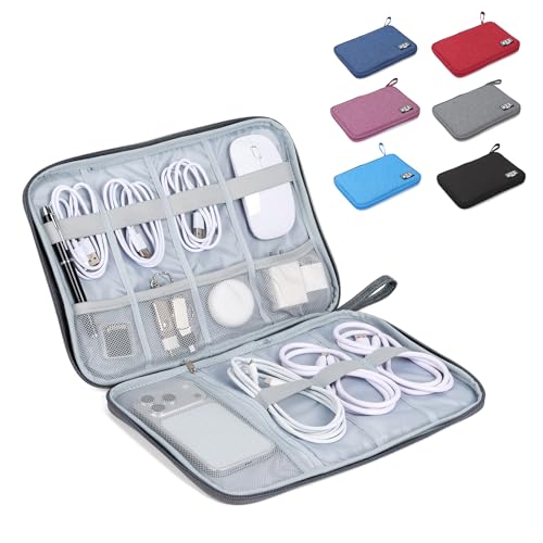 Electronic Organizer Travel Case, Slim Cable Accessories Pouch, Single Layer Tech Pouch & Cord Storage Bag for Chargers, Power Bank, SD Cards - Minimalist Travel Essentials - color: gray, size: L