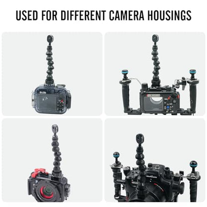 6" Flexible Extension Arm Mount with YS Head Adapter Connector, Diving 360° Adjustable Gooseneck 6-Section Lightweight Arm for Underwater Camera Housing Cold Hot Shoe Photography Gear Lighting System