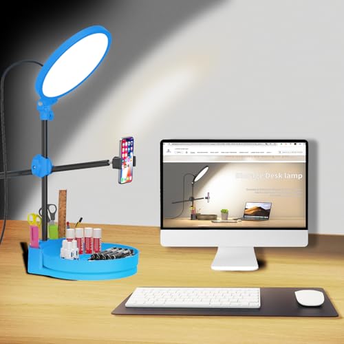 Selfie Light Kit for Desk and Laptop,55W Dimmable Full Screen Ring Light,with Rotating Storage Box,Pen Holder Stand,Phone Holder and Controller (Maya Blue, 10.5) - color: Maya Blue