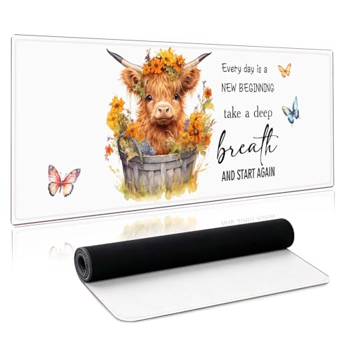 Cow Lover Gifts,Highland Cow Desk Matt for Desktop,Large Mouse Pad,Cute Desk Pad Mat,Anti Slip Big Mousepad with Stitched Edges,Yellow Desk Accessories,Keyboard Pad Mouse Mat for Computer,Work,Gaming - color: Cutecow
