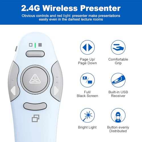 QUI Presentation Clicker Wireless Presenter Remote Clicker for PowerPoint Presentation Remote, PowerPoint Slide Advancer for Mac/Windows/Google Slide/Keynote, Blue, A - color: Blue