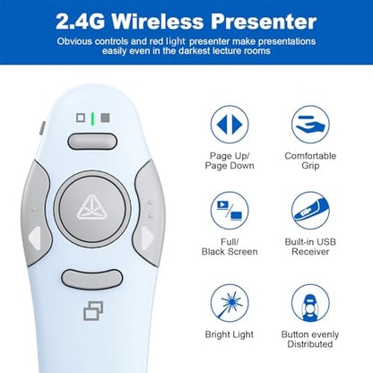 QUI Presentation Clicker Wireless Presenter Remote Clicker for PowerPoint Presentation Remote, PowerPoint Slide Advancer for Mac/Windows/Google Slide/Keynote, Blue, A - color: Blue