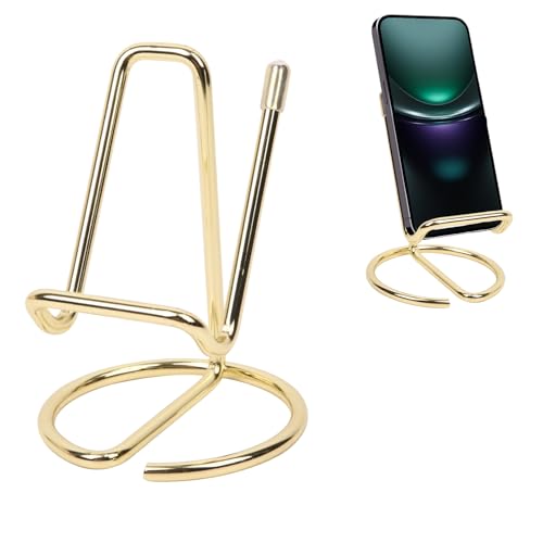 Phone Stand for Desk, Sturdy Metal Gold-Plated Phone Stand for Office Desk, Hands-Free Phone Charging Holder for Phone Calling and Watching Videos