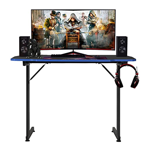 BestOffice Gmaing Desk Z Shaped 39.4in Computer Gaming Workstation Ergonomic Gaming Table with Headphone Hook for Game Players, Blue - color: Blue, size: 39 Inch Z Shaped