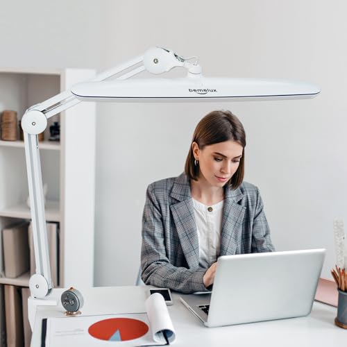 Task Lamp with Clamp, 23 Inch Lamp Head, Bright 182PCS LEDs,3 Color Temperatures, 4 Brightness Levels, Metal Swing Arm 20W 2200 Lumen Dimmable Led Desk Lamp (White, CCT) - color: White, CCT