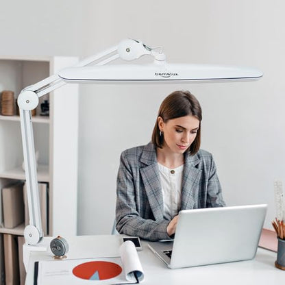 Task Lamp with Clamp, 23 Inch Lamp Head, Bright 182PCS LEDs,3 Color Temperatures, 4 Brightness Levels, Metal Swing Arm 20W 2200 Lumen Dimmable Led Desk Lamp (White, CCT) - color: White, CCT